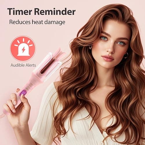 Automatic Rotating Curling Iron Hair Curler for Kids, Sakura Pink | Anti-Scald Adjustable 210-410℉ 12 Temperature Settings 3 Smart Timer Modes Dual Voltage Ceramic Curling Wand thumbnail 7