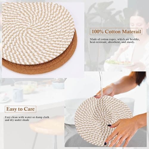 Billbotk 7" Trivets for Hot Dishes, Hot pots and Pans, 4 Heat Resistant Hot Pads, Pot Holders for Kitchen, Home Essentials for New Home and Farmhouse Decor, Fall Decorations for Home(Brown) thumbnail 4