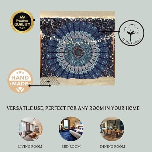 Bless International Indian-hippie-gypsy Bohemian-psychedelic Cotton-mandala Wall-hanging-tapestry-multi-color Large-mandala Hippie-tapestry (Golden Red, Queen (84x90Inches)(215x230Cms)) thumbnail 5