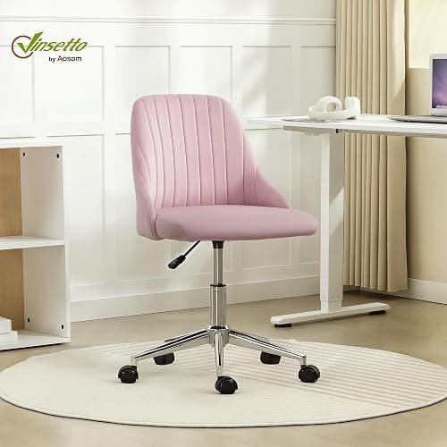 Vinsetto Vanity Chair for Makeup, Velvet Comfy Office Chair with Adjustable Height, Swivel Wheels, Pink thumbnail 3