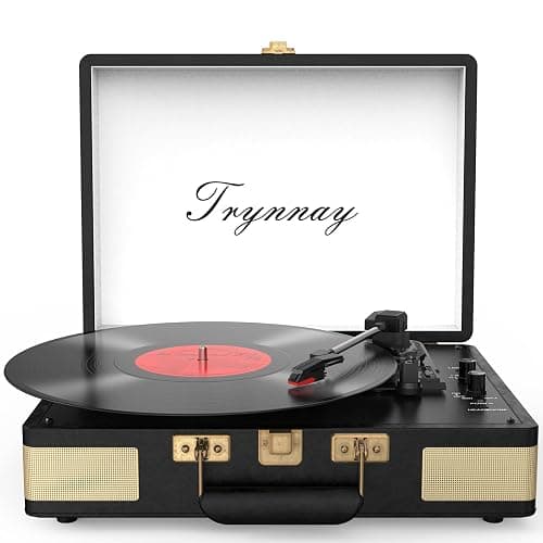 Trynnay Tourne-Disque Bluetooth à 3 Vitesses - Lecteur Portable en Vinyle avec Haut-parleurs intégrés - Tourne-Disque - Son Audio amélioré Noir Vintage thumbnail 7