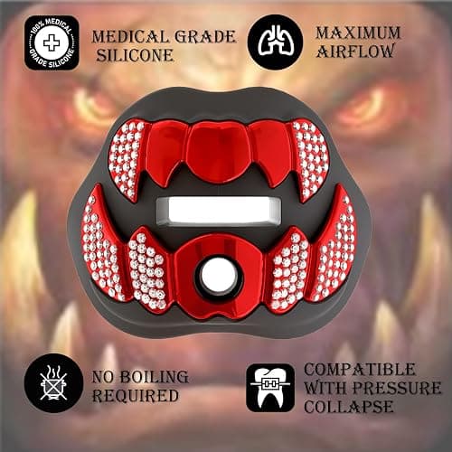 LeCool Football Mouth Guard with Connected Strap- 3D Beast Chrome Adult and Youth Mouth Guard-Mouth Piece for Sports for Maximum Air Flow and Teeth Protection thumbnail 3