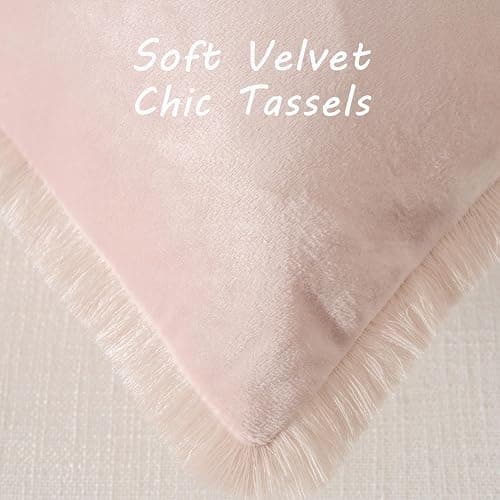 FUTEI Valentines Pink Boho Throw Pillow Covers with Tassels 18x18 Inch Set of 2,Soft Velvet Decorative Cushion Case,Home Decor for Couch Bed Living Room - Pink - 18" x 18" (Pack of 2) thumbnail 3