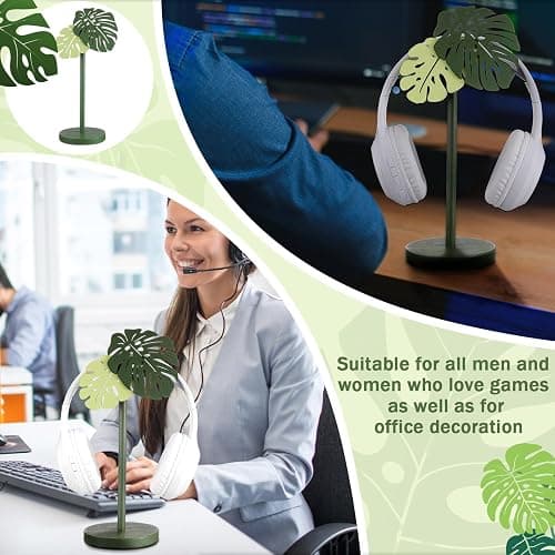 Yookeer Christmas Gamer Gifts for Women Cute Headphone Stand Decorative Monstera Palm Leaves Wood Desk Decor for Gamer Room Office Desk Christmas Gaming Gifts for Girlfriend Office Worker thumbnail 6