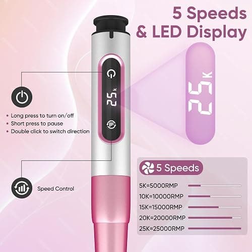 Oukzon Nagelfräser Kabellos, 13 in 1 Elektrische Nagelfeile Fräser für Gelnägel, Nagelfräser für Gelnägel 25000 U/Min, USB Wiederaufladbare Maniküre Set Elektrisch, 5 Gear Electric Nail Drill thumbnail 4