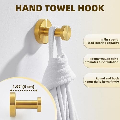 APLusee Brushed Dark Gold Towel Hook for Bathroom, 304 Stainless Steel Round Towel Hanger, Heavy Duty Wall Hook for Kitchen Garage Wall Mounted thumbnail 4