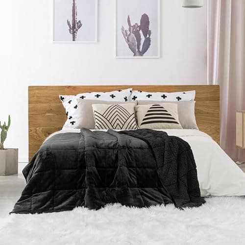 Sivio Weighted Blanket for Adult, 15 lbs Sherpa Heavy Throw with Fleece Reversible, Queen Size, Weighted Blanket for Men and Women Deep Sleeping, 60 x 80Inches Dual Sided Black thumbnail 2