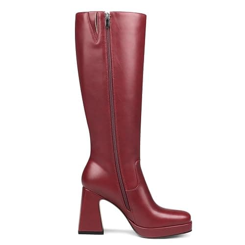 COLETER Women's Knee High Boots Square Toe Chunky Heel Platform Long Boots Side Zipper Winter Fashion Gogo Dress Boots thumbnail 7
