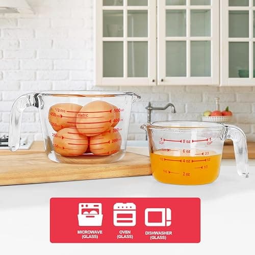 KOMUEE 4 Piece Glass Measuring Cups Set, 5 Oz, 1-Cup, 2-Cup, 4-Cup Liquid Measuring Cups with Lids for Kitchen, Freezer and Microwave Safe thumbnail 4