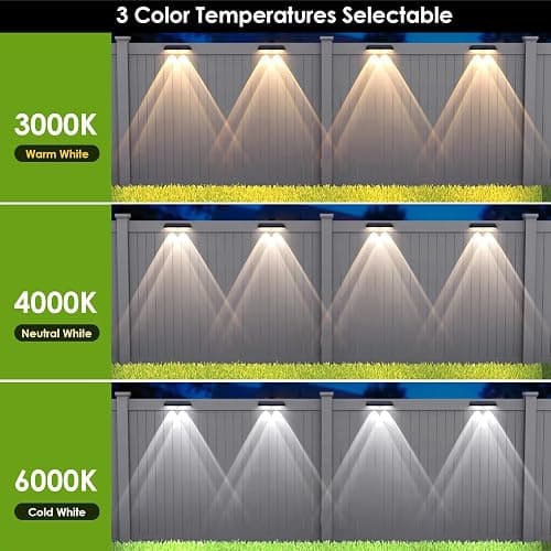 Solar Fence Lights Outdoor Waterproof LED - 3000/4000/6000K 3 Mode, IP65 Waterproof Fence Lights Solar Powered, Solar Wall Lights for Outside, Backyard/Step/Patio/Deck Fence/Stair Railings (12 pack) thumbnail 2