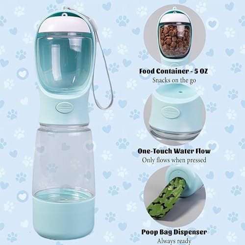 Dog Water Bottle Portable Bowl for Dog,Portable Dog Water Bottle Travel | 3-in-1 Dog Water Bottle,Stores Food and Holds Bags,Perfect for Outdoor Walks and Travel (Blue) thumbnail 2
