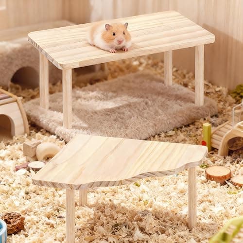 3BAO 2-Piece Set Hamster Play Wooden Platform for Dwarf Syrian Hamsters Gerbils Mice Degus or Other Small Pets thumbnail 5
