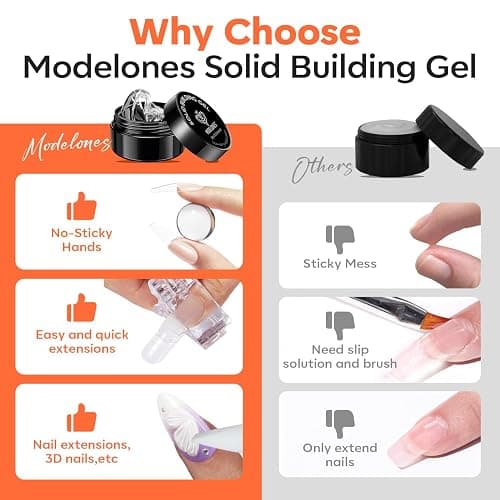 modelones 3D Gel Nail Art Kit, Non-Sticky Sculpting Gel with Chrome powder | Solid Builder Gel for Nail Art Stuff Molding & Extensions for Beginner DIY or Salon Halloween Nails Cured Needed thumbnail 5