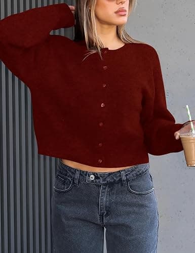 Kistore Womens Cropped Cardigan Sweaters Crew Neck Long Sleeve Button Up Sweaters Lightweight Knit Trendy Sweaters 2025 thumbnail 4