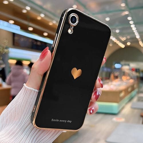 Teageo Lovely Case for iPhone Xr, Cute Heart Back, Black | Luxury Bling Plating, Soft TPU, Anti-Scratch Shockproof Bumper, for Women Girls, Lovely Heart Pattern thumbnail 2