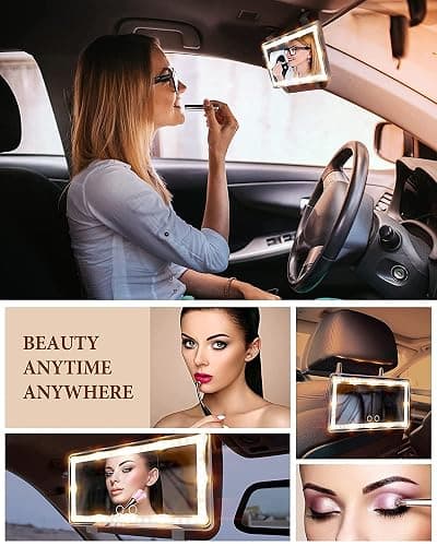 Feisate Car Visor Mirror with Rechargeable LED Light- 3 Light Modes & Dimmable Touch Screen- Big Sun Visor Vanity Mirror for Truck- Passenger Side Girly Car Accessories for Women Girl Interior- White thumbnail 8