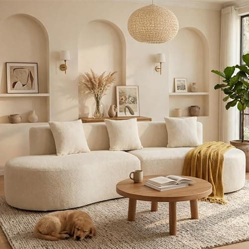 IKAYAA Curved Sofas for Living Room, Modern Boneless Curved Couch Half Moon, No Assembly Couch, White Couch, Round Couch, 4 Seat Curved Sectional Sofa, No Assembly Required, Cream White thumbnail 3