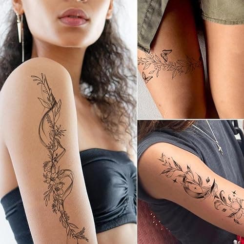 Tazimi Temporary Tattoos For Women Girls-24 Sheets Branch Flower Leaf Wild Plants Sketch Realistic Long-lasting Tattoo Stickers Waterproof Tattoo Sets for Arm Collarbone Leg Backbone Body Art thumbnail 6