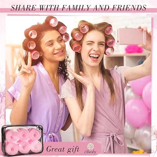4 Sizes Self-Grip Hair Rollers Set for Long, Short Hair and Bangs - 50 Pcs with Clips (25mm, 36mm, 48mm, 60mm), Pink thumbnail 7