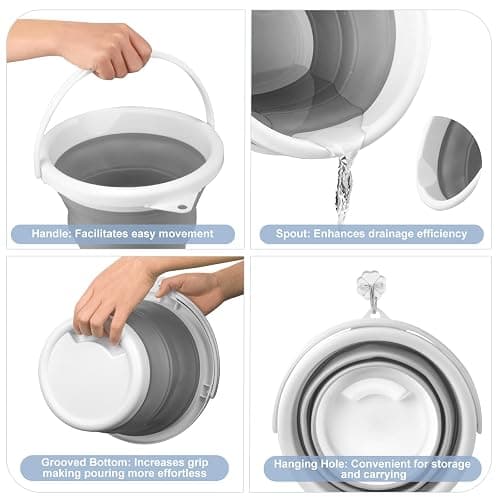 Collapsible Bucket 5L, Silicone Folding Bucket Portable Cleaning Buckets with Handle, Space-saving Mop Buckets for RV Home Outdoor Camping Beach Car Washing Laundry Wash Tub for Cleaning thumbnail 3