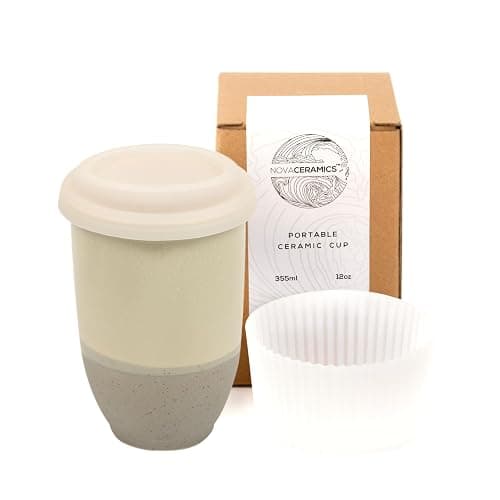 NOVA CERAMICS Travel Mug – Coffee Travel Mug – Reusable Coffee Cup Unique to Go Mug – Microwave & Dishwasher Safe Coffee White Tumbler - Gifts for Women Men Him Her – 12oz – Sea Mist - Image 1