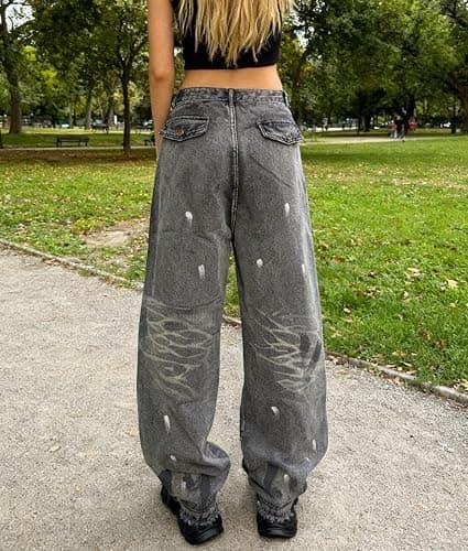 Y2k Retro High-Waisted Vintage Wide-Leg Jeans High-Street Heavy-Work Stripe Tie-Dye Jeans Unisex Floor-Length Pants thumbnail 7