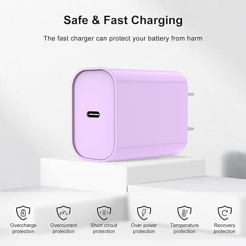 Fashia Fast Charger for iPhone Charger Fast Charging 10ft Lightning Cable,for iPhone 14 13 12 Pro Max Fast Charging with USB C Charger Block,USB C to Lightning Cord for iPhone 11 Pro Max-Purple thumbnail 3