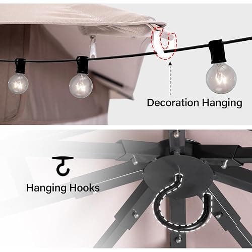 LAUSAINT HOME Semi-permanent Patio Gazebo 10'x13' with Expansion Bolts, Outdoor Heavy Duty Party Shelter with Double Roof, Mosquito Nets and Privacy Screens for Backyard, Garden, Lawn, Champagne Khaki thumbnail 7