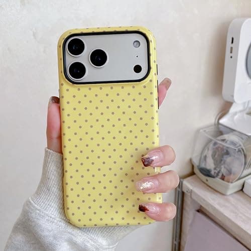 Longlayss Compatible with iPhone 16 Case Cute Aesthetic Polka Dot Phone Case for Women Girl Shockproof Slim TPU and Hard PC Protective Cover (Yellow) thumbnail 9