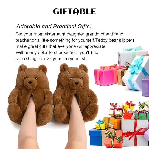 DOVORSY Women's Funny Teddy Bear Slippers,Winter Fuzzy Cute Indoor House Slippers with Cushion,Fluffy Cartoon Bedroom Shoes,Cozy Warm Birthday Valentine's Gifts for Women,Men,Ladies,Girls (Size 7-11) thumbnail 5