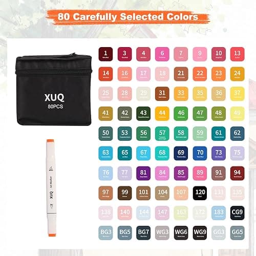 XUQ Alcohol Markers, 80 Colors Dual Brush Tip Permanent Art Markers, Coloring Marker, for Book Painting Card Making, Christmas gift for Adults Kids 8-12 Great Value Pack for Beginners - Image 1
