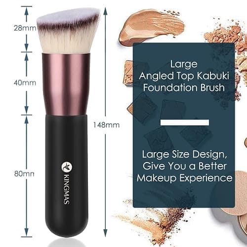 KINGMAS Angled Top Foundation Brush, Premium Kabuki Makeup Brush for Liquid, Blending, Cream, Powder,Blush Buffing Stippling Face Makeup Tools Black thumbnail 5