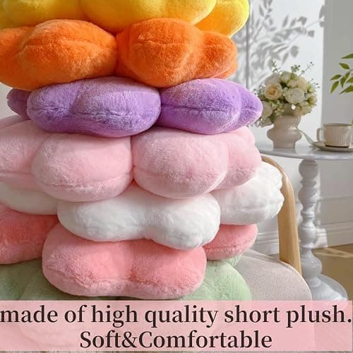 Flower Throw Pillow, Cute Daisy Cherry Blossom Flower Shaped Throw Pillow 15.7In White Floor Cushion for Home Bedroom Sofa Chair Couch Decor thumbnail 5