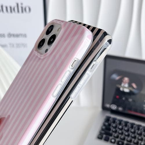 Yeddabox for iPhone 13 Pro Max Case Cute Striped Phone Case Soft TPU Slim Shockproof Phone Cover for Women Girls, Pink thumbnail 4