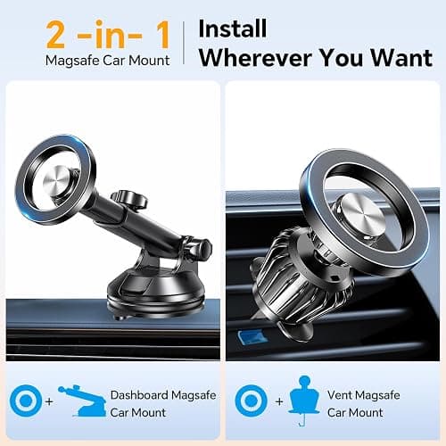 Coolpow for MagSafe Car Mount【Windshield+Vent+Dash】Magnetic Phone Holder for Car Phone Holder Mount Cell Phone Holders for Your Car Accessories Suction Phone Mount for Car Truck Stand for iPhone 17 16 thumbnail 2