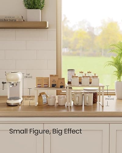 SONGMICS Spice Rack, Set of 2 Cupboard Shelf Organisers, Expandable Kitchen Shelf Organiser, Stackable Spice Holder, Metal and Engineered Wood, Travertine Beige and Cream White KCS020L01 thumbnail 7