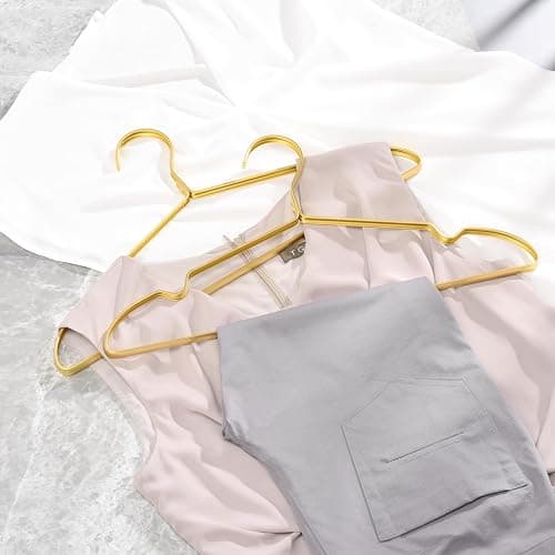 Amber Home 20 Pack Premium Matte Gold Aluminum Coat Hangers, 16.5” Extra Smooth & Durable Metal Shirt Dress Hanger, Light & Sturdy Metal Rack for Jacket Trouser Pant Slack thumbnail 2
