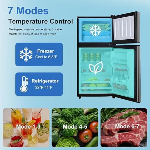 Cucina Magica Mini Fridge with Freezer, 3.2 cuft Small Refrigerator, 7 Adjustable Thermostat, Energy Saving, Low Noise, Double Door Compact Refrigerator for Dorm, Bedroom, Office - Silver thumbnail 4