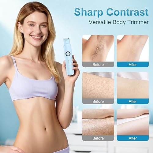 Bikini Trimmer for Women - 2 in 1 Electric Painless Razors for Women with Dual Heads, Waterproof Pubic Hair Groomer for Body Underarm Leg Face, Rechargeable Compact Travel Shaver thumbnail 6