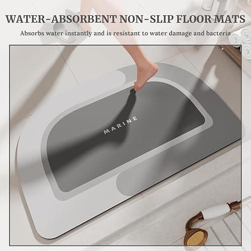Super Absorbent Bath Mat, Quick Drying Bath Rugs, Absorbent Floor Mat for Bathroom, Magic Mat Non Slip Anti Mould, Rubber Non-slip Bottom, Simple Kitchen Door Mat (Light Gray, 45x70 cm, Semicircular) thumbnail 3
