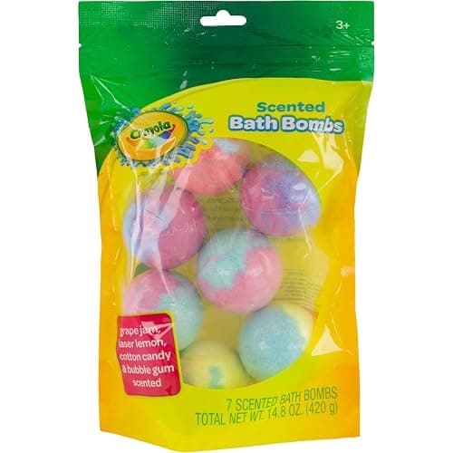 Crayola Colorful Scented Bath Bombs for Kids, Color You Bath Non-Toxic Bathbomb Fizzies for Boys Girls Holiday Stocking Stuffer, Grape Jam, Laser Lemon, Cotton Candy, & Bubble Gum Scents thumbnail 2