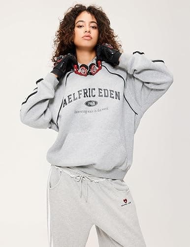 Aelfric Eden Oversized Hoodie Vintage Letter Print Sweatshirt Novelty Hooded Pullover With Pocket thumbnail 2