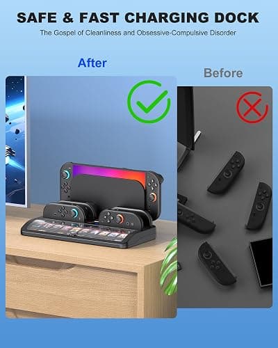 Switch 2 Games Organizer Station with Controller Charger,Desktop Charging Dock for Nintendo Switch 2 Joy-Con Controllers,4 Joy-Con Charging &20 Games Cards Storage Charging Organizer for NS2 thumbnail 8