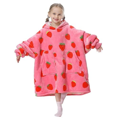 Aemicion Strawberry Blanket Hoodie Gifts for Kids,Oversize Sherpa Wearable Blanket,Cozy Sweatshirt Blanket for Girls thumbnail 3