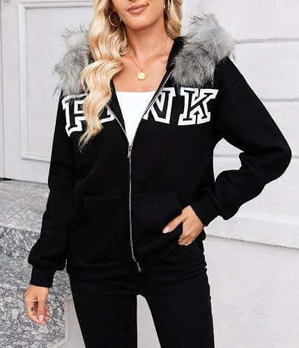 Pinclodly Zip Up Hoodie Women Men Long Sleeve Fleece Cute Hoodies Y2K Letter Print Sweatshirts Jackerts thumbnail 7
