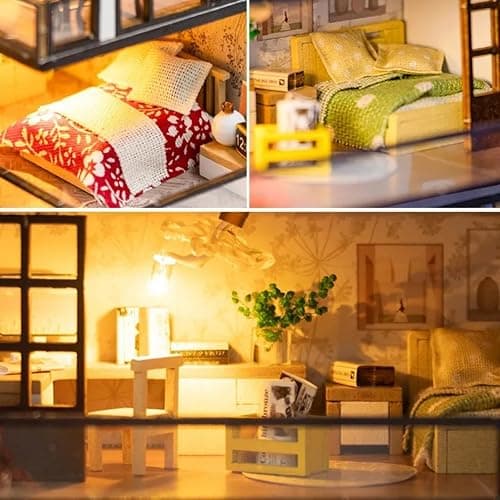 OZJAY DIY Miniature House Kit, Tiny House Kit with Dust Proof Cover & Tools, DIY Wooden Dollhouse Miniature Kit for Adults Teen, Wooden Crafts Lovely Dollhouse Kit - Dream Town thumbnail 4