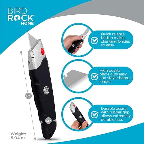 INTERNET'S BEST Premium Utility Knife Set | Retractable Box Cutter with Rubber Handle | Heavy-Duty Cutting for Cardboard, Carpet, Plastic | Retractable Blade | Includes 2 Razor Knives & Extra Blades thumbnail 3