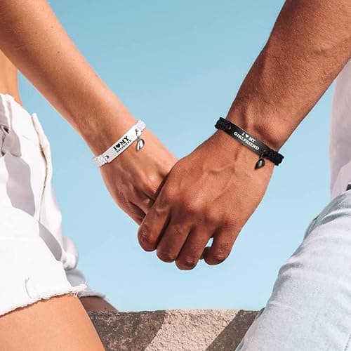 Heart Matching Couples Bracelets - Adjustable Braided I Love My Boyfriend Girlfriend Long Distance Bracelets, Lovers His Hers Relationship Promise Bracelet Jewelry Anniversary Christmas Birthday Gifts thumbnail 3