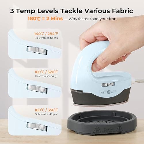 HTVRONT Heat Press Mini Heat Press Machine, Mini Iron for Crafts | Heats Up Quickly & 3 Heat Setings, Perler Beads Iron, Small Heat Press Machine for T Shirts, Hats thumbnail 4
