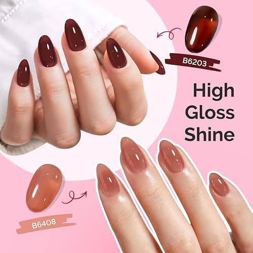 MelodySusie Jelly Gel Nail Polish Set,6 Transparent Colors,Milky or Jelly Texture,Autumn and Winter Dark Colors Soak Off UV LED Light Cure or Salon Manicure and Nail Art DIY at Home thumbnail 5